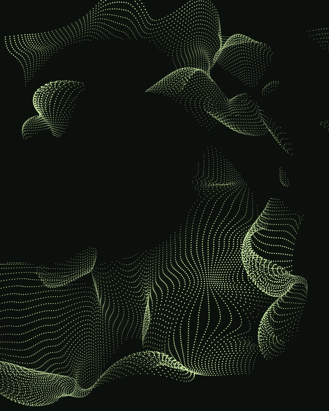 Green dot mesh rippling over a dark ground, made with Retícula
