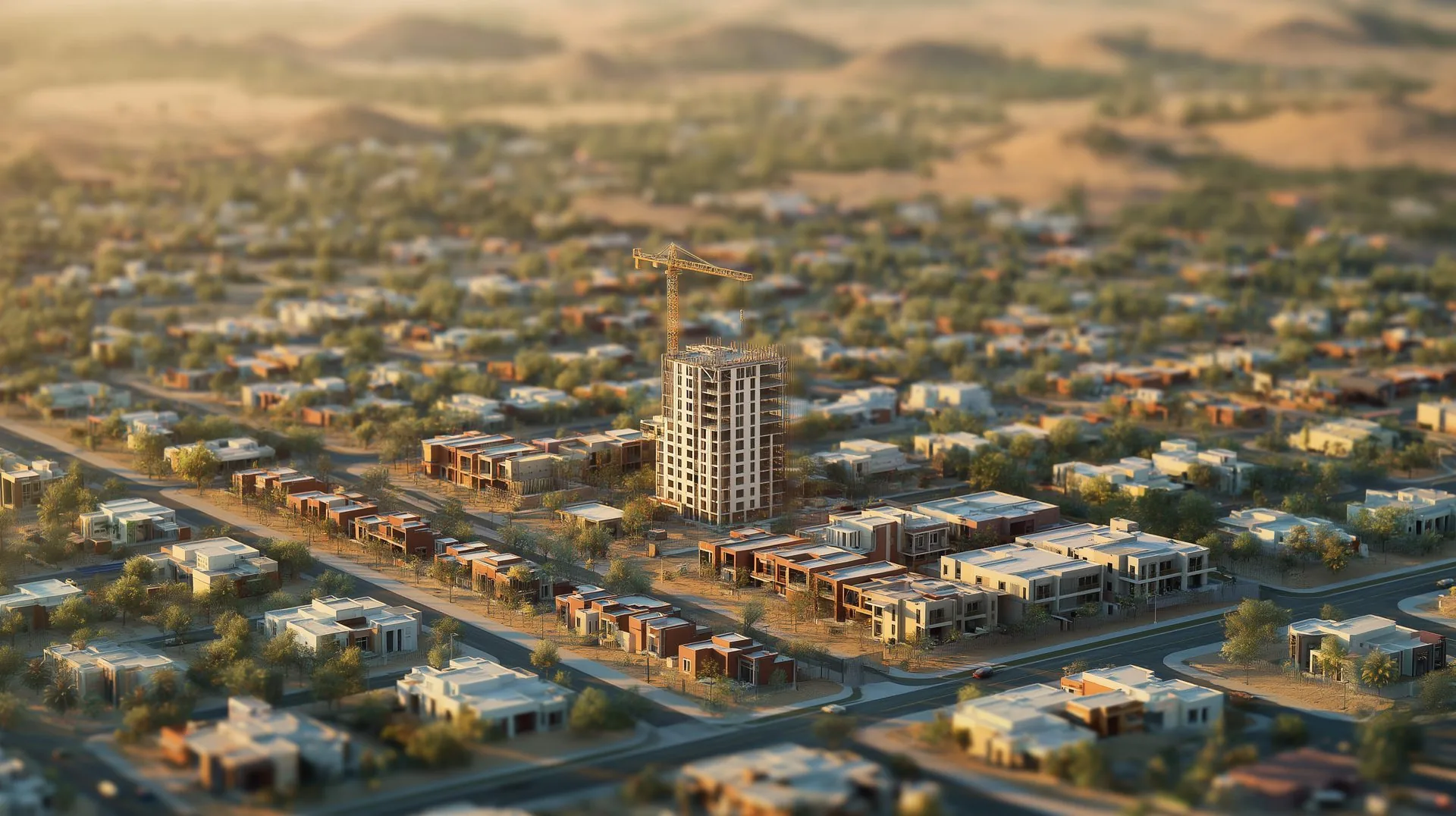 Aerial view of a neighborhood under construction in the desert